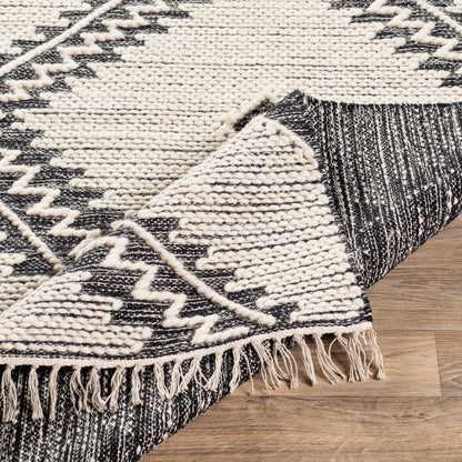 Bedouin BDO-2302 Rug by Livabliss in black, cream. Made from 70% cotton, 30% wool in a unique style.