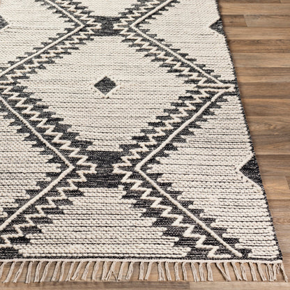 Bedouin BDO-2302 Rug by Livabliss in black, cream. Made from 70% cotton, 30% wool in a unique style.