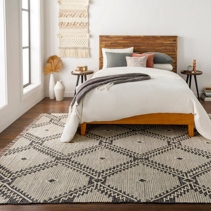 Bedouin BDO-2302 Rug by Livabliss in black, cream. Made from 70% cotton, 30% wool in a unique style.