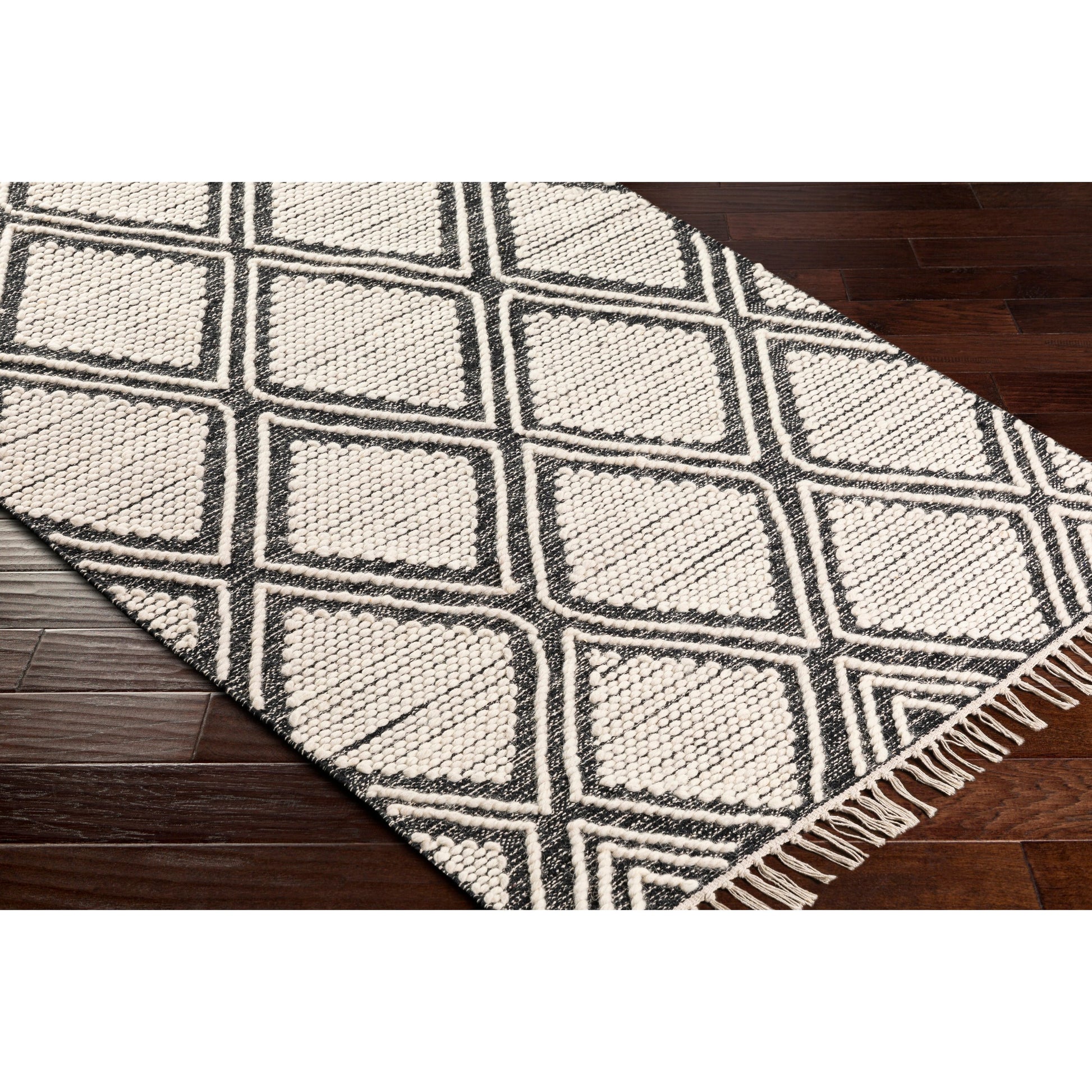 Bedouin BDO-2317 Rug by Livabliss in black, cream. Made from 70% cotton, 30% wool in a unique style.