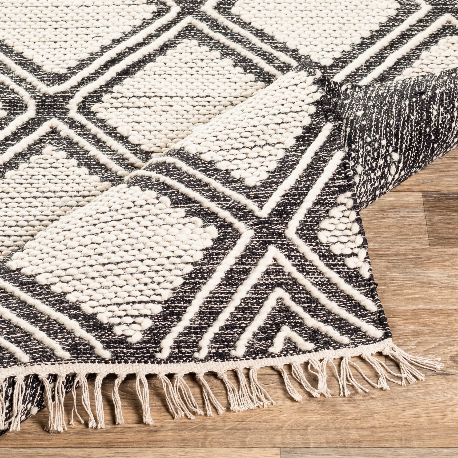 Bedouin BDO-2317 Rug by Livabliss in black, cream. Made from 70% cotton, 30% wool in a unique style.