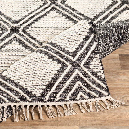 Bedouin BDO-2317 Rug by Livabliss in black, cream. Made from 70% cotton, 30% wool in a unique style.