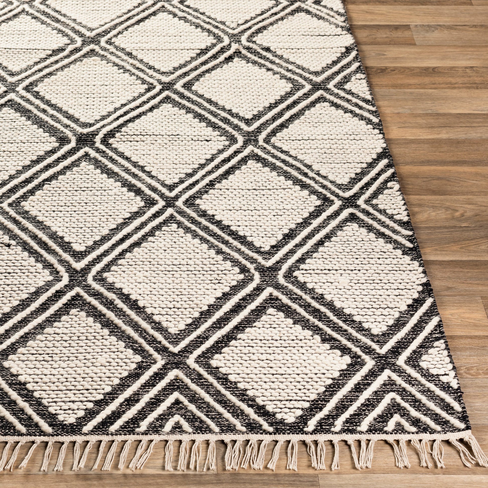 Bedouin BDO-2317 Rug by Livabliss in black, cream. Made from 70% cotton, 30% wool in a unique style.