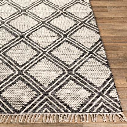 Bedouin BDO-2317 Rug by Livabliss in black, cream. Made from 70% cotton, 30% wool in a unique style.