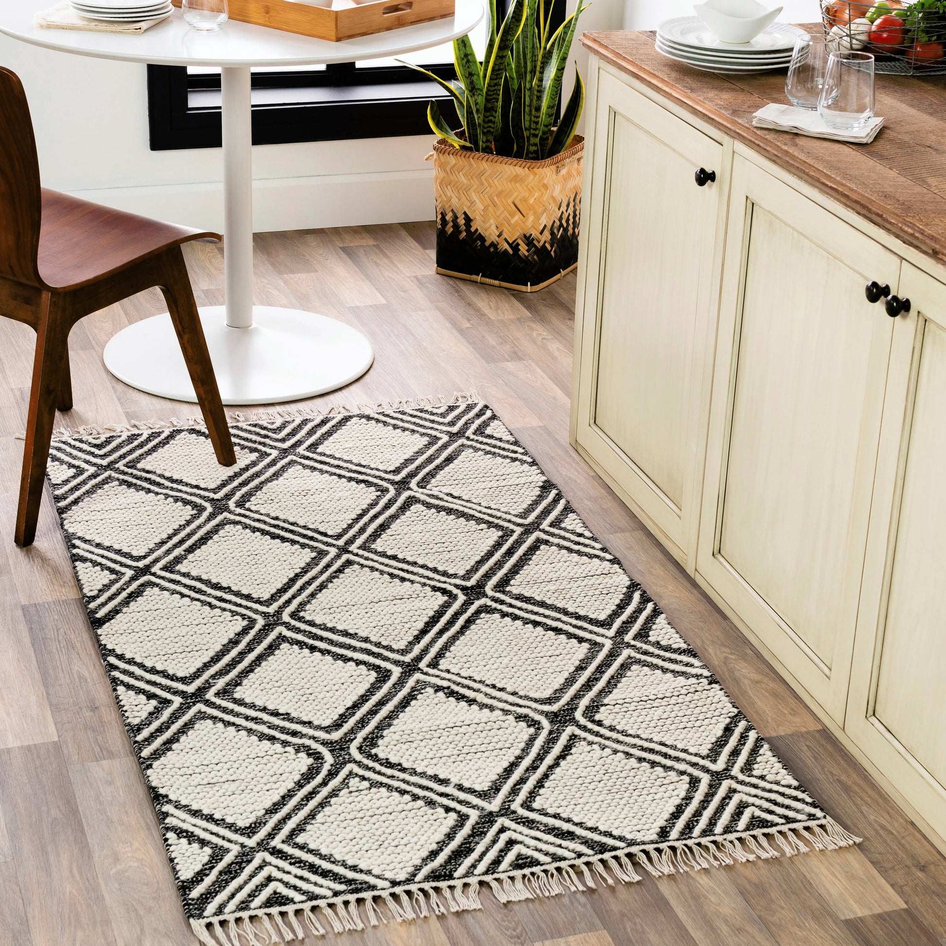 Bedouin BDO-2317 Rug by Livabliss in black, cream. Made from 70% cotton, 30% wool in a unique style.