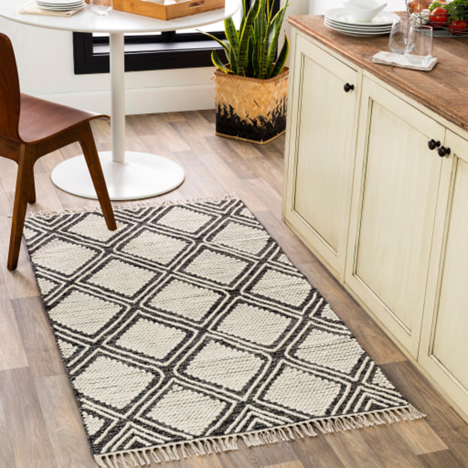 Bedouin BDO-2317 Rug by Livabliss in black, cream. Made from 70% cotton, 30% wool in a unique style.