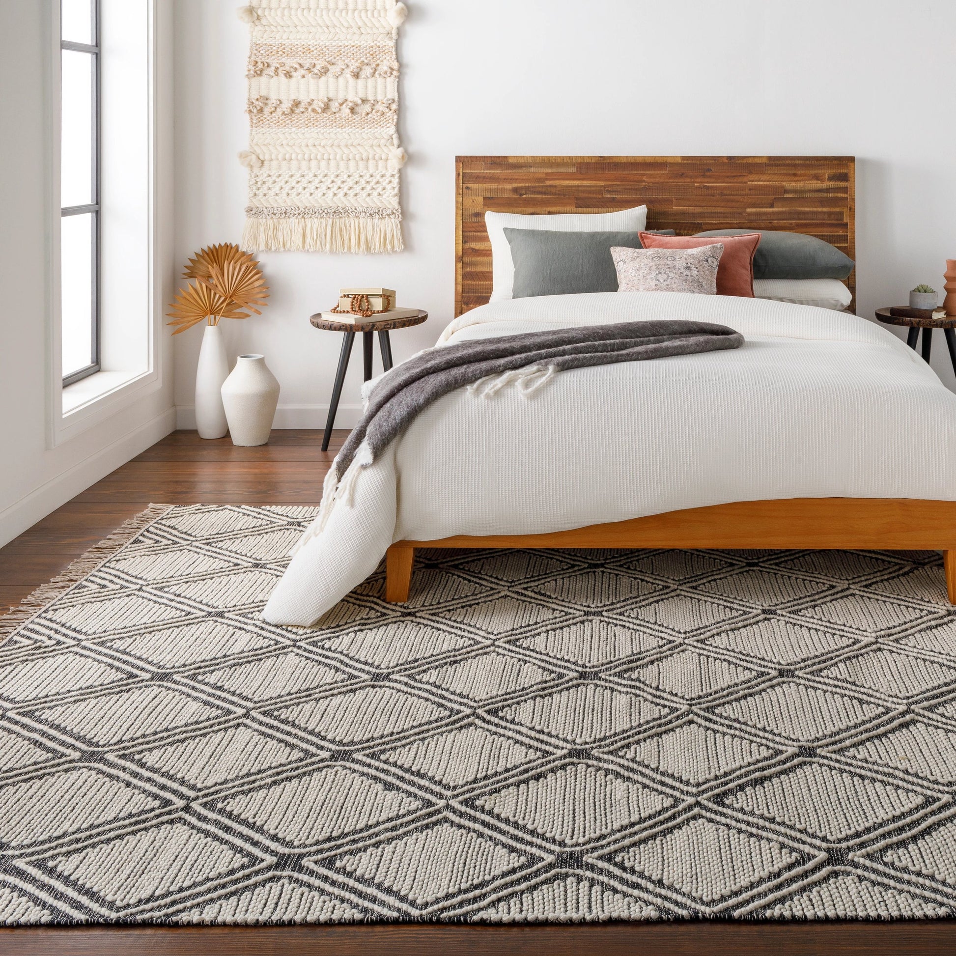 Bedouin BDO-2317 Rug by Livabliss in black, cream. Made from 70% cotton, 30% wool in a unique style.