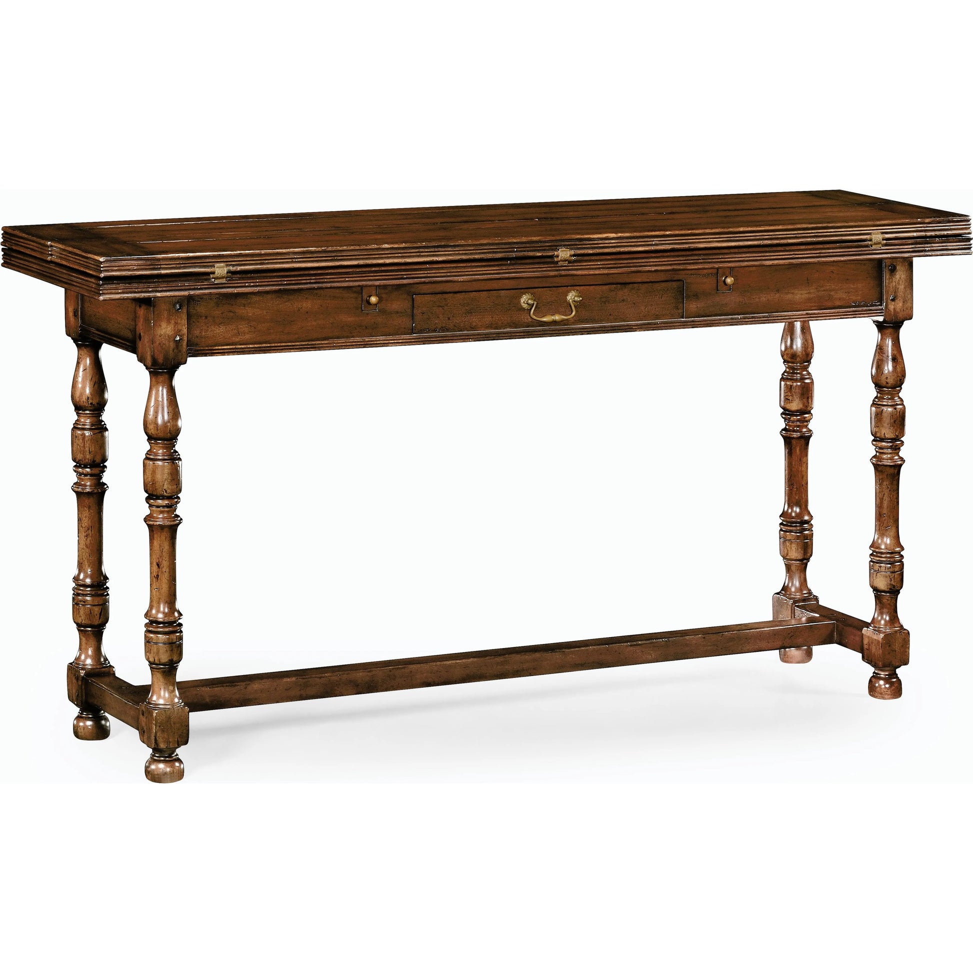 Casual Accents Small Walnut Hunt Table by Jonathan Charles in brown and medium walnut country distressed. Made from acacia in a traditional style.