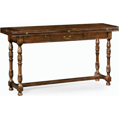 Casual Accents Small Walnut Hunt Table by Jonathan Charles in brown and medium walnut country distressed. Made from acacia in a traditional style.