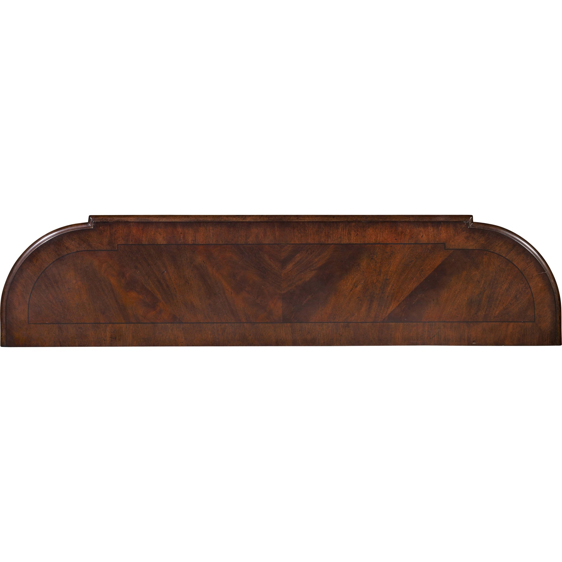 Leesburg Demilune Hall Console by Hooker Furniture in mahogany. Made from grain, swirl mahogany, ebony veneers in a traditional style.