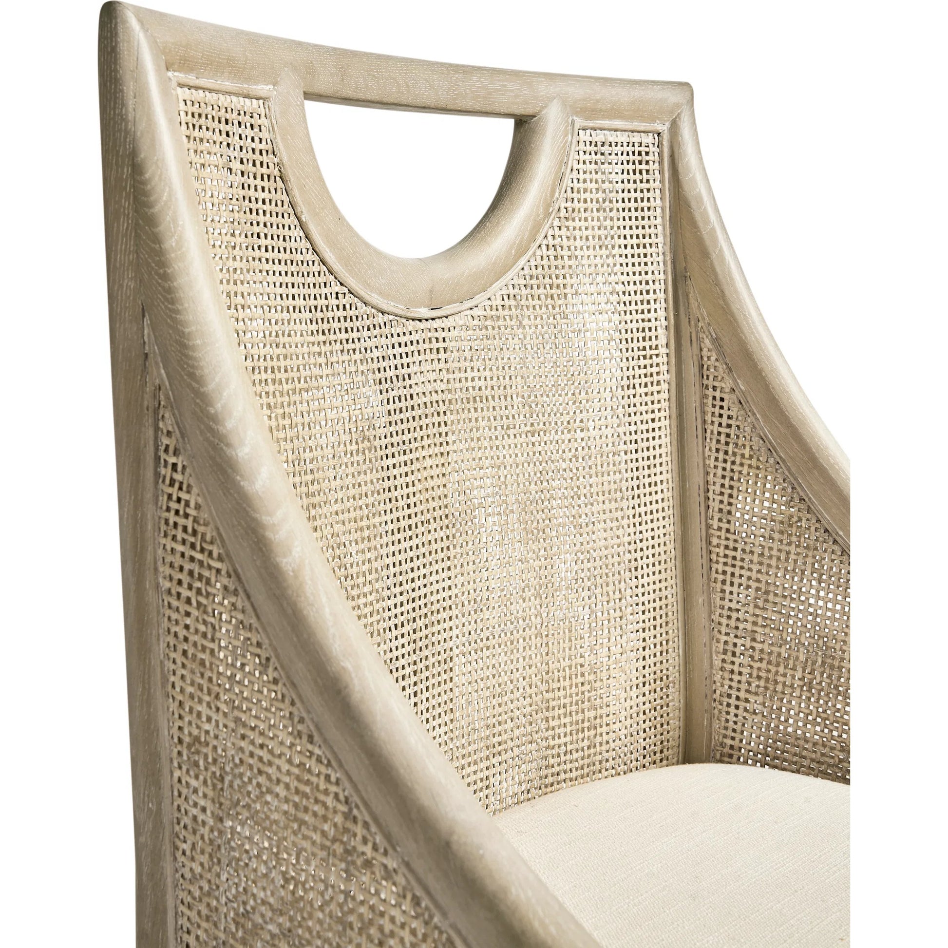 Fjord Dining Chair by Jonathan Charles in white washed cerused oak. Made from oak solids, cane, rope, foam, fabric in a transitional style.