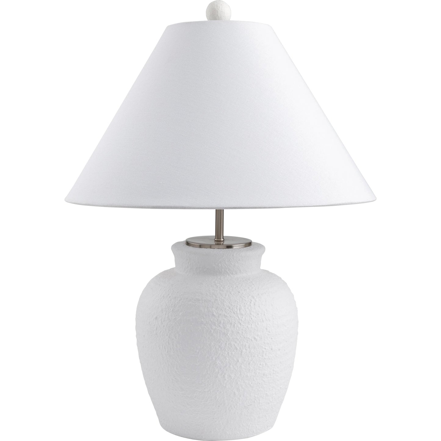 001 SI-2053831 | Primary Silo | Bordeaux Table Lamp - 498984 by Surya in white, metallic silver, translucent, metallic nickel. Made from body: cement, metal, shade (outside): linen, shade (inside): polyester, finial: plastic in a modern style.