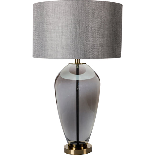 Bardsey - 29858 by Surya in body: light gray, base: gold, finial: gold, harp: metallic - gold, cord: translucent and antiquedtranslucentantiqued. Made from shade (outside): linen, body: glass, base: metal, finial: metal i