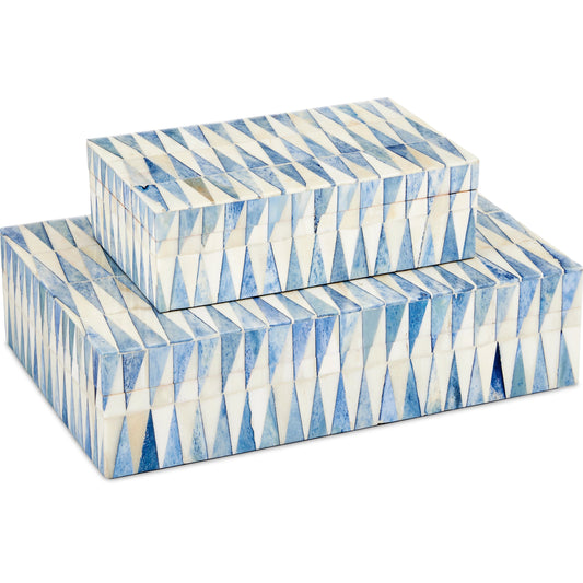 Nadene Box Set by Currey and Company in blue, white. Made from bone, linen in a coastal style.