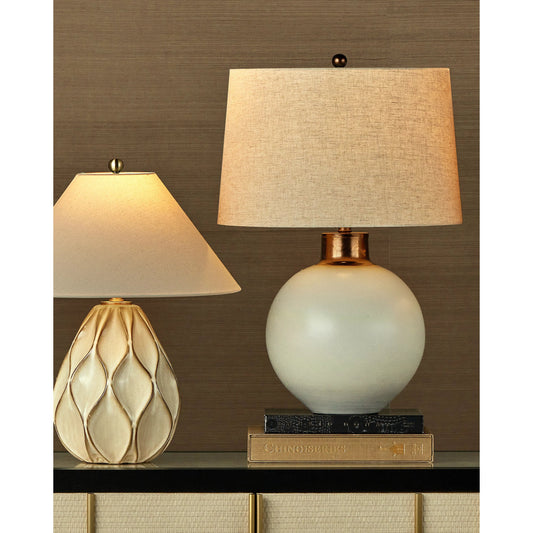 Olano Table Lamp by Currey and Company in off-white, metallic gold. Made from porcelain in a modern style.