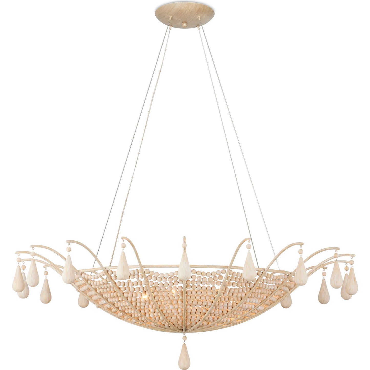 004 SI-2133979 | Additional Silo | Korg Chandelier by Currey and Company in sandstone. Made from wood beads, wrought iron in a cottage & farmhouse style.