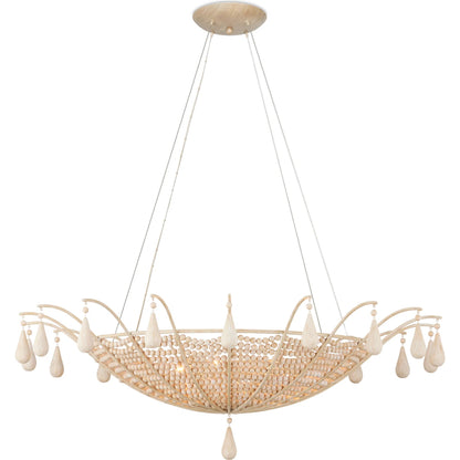 Korg Chandelier by Currey and Company in sandstone. Made from wood beads, wrought iron in a cottage & farmhouse style.
