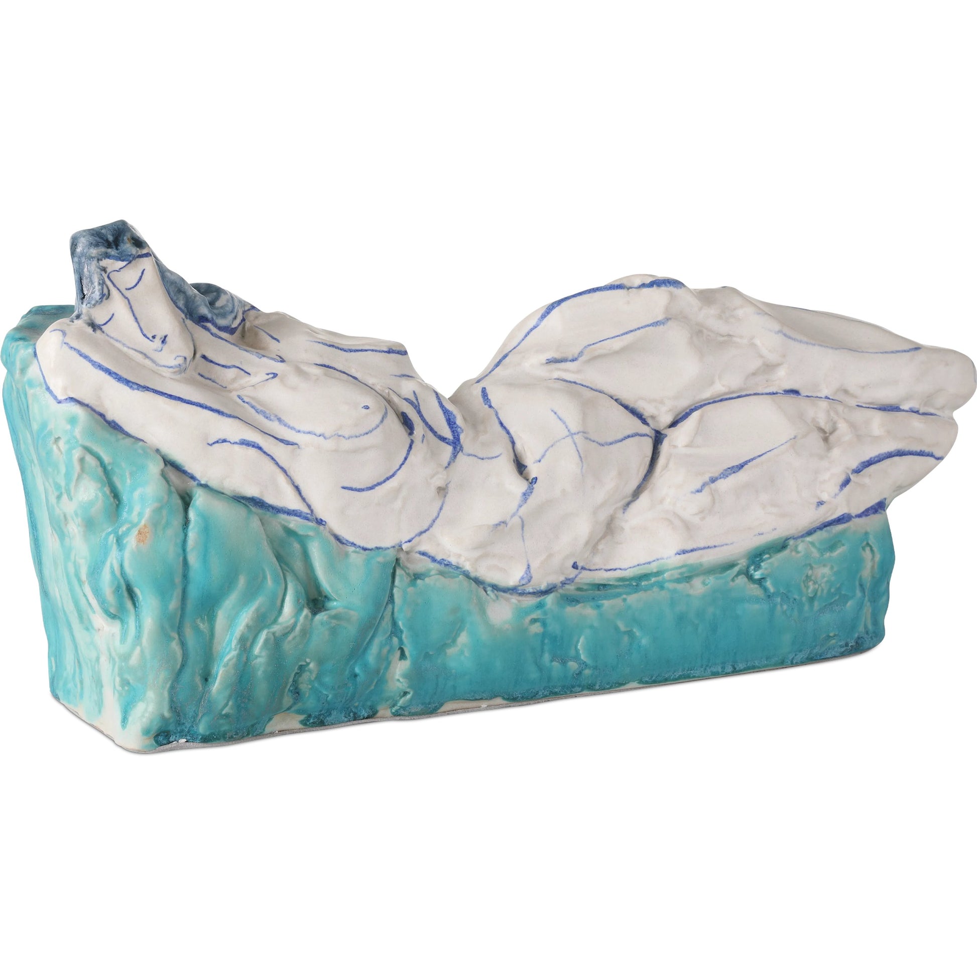 Reclining Nude Object by Currey and Company in blue and blue, off-white. Made from porcelain in a eclectic & global style.