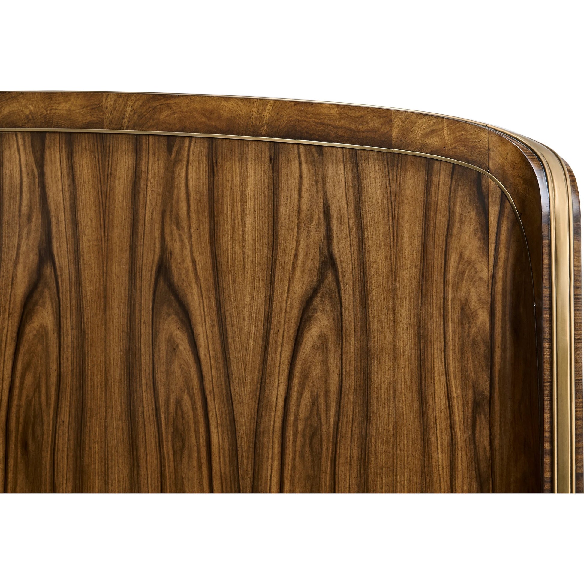 Viceroy Panel Bed by Jonathan Charles in brown and santos brown, antique brass. Made from mahogany, cerejeira veneers, santos rosewood crown veneers, brass in a traditional style.