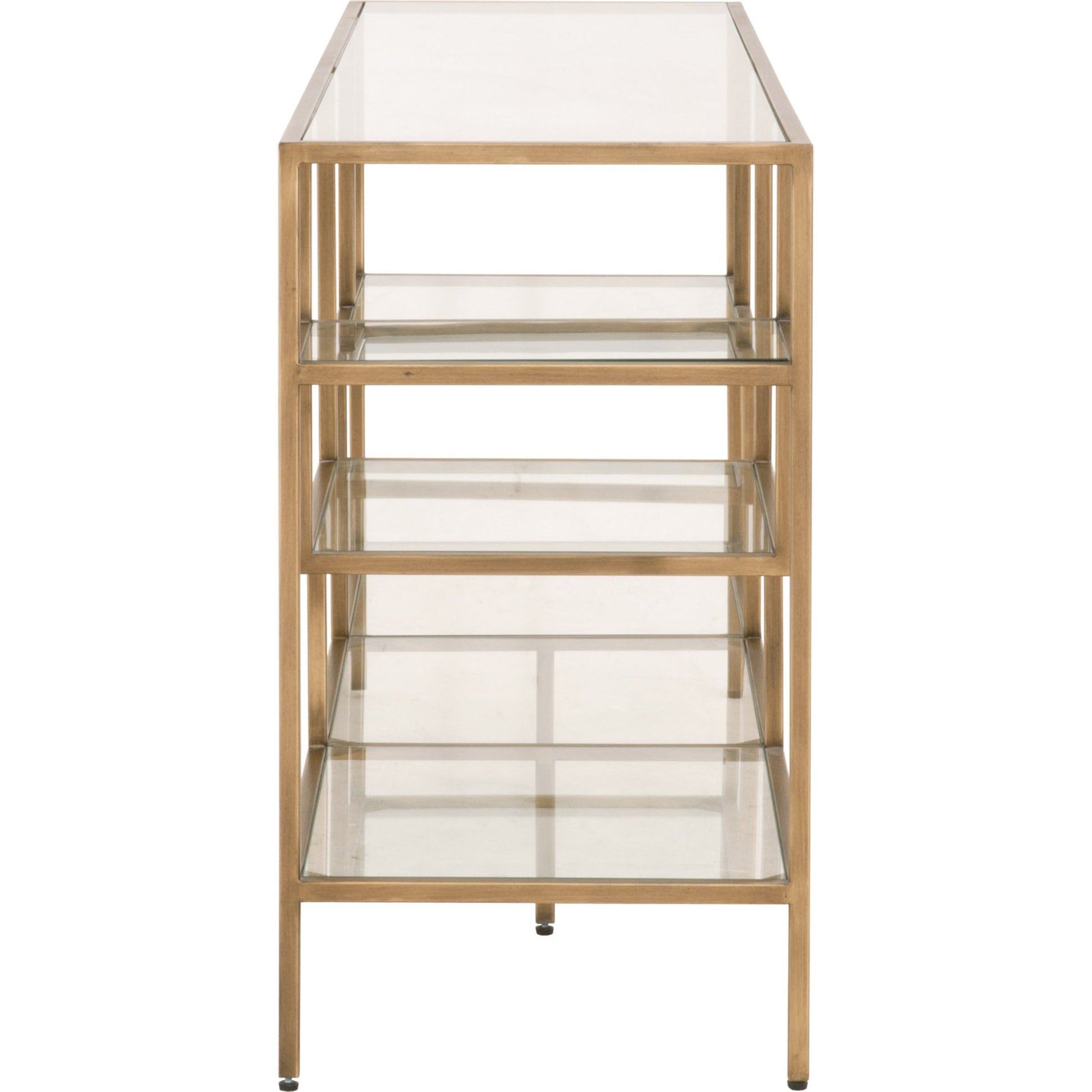 Beakman Bookcase by Essentials For Living in brass, clear. Made from metal, glass in a transitional style.