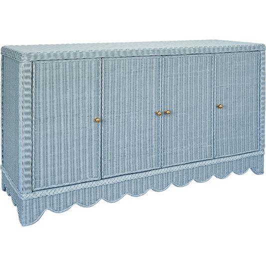 Beatrice Four Door Buffet by Worlds Away in painted light blue rattan. Made from unique in a unique style.