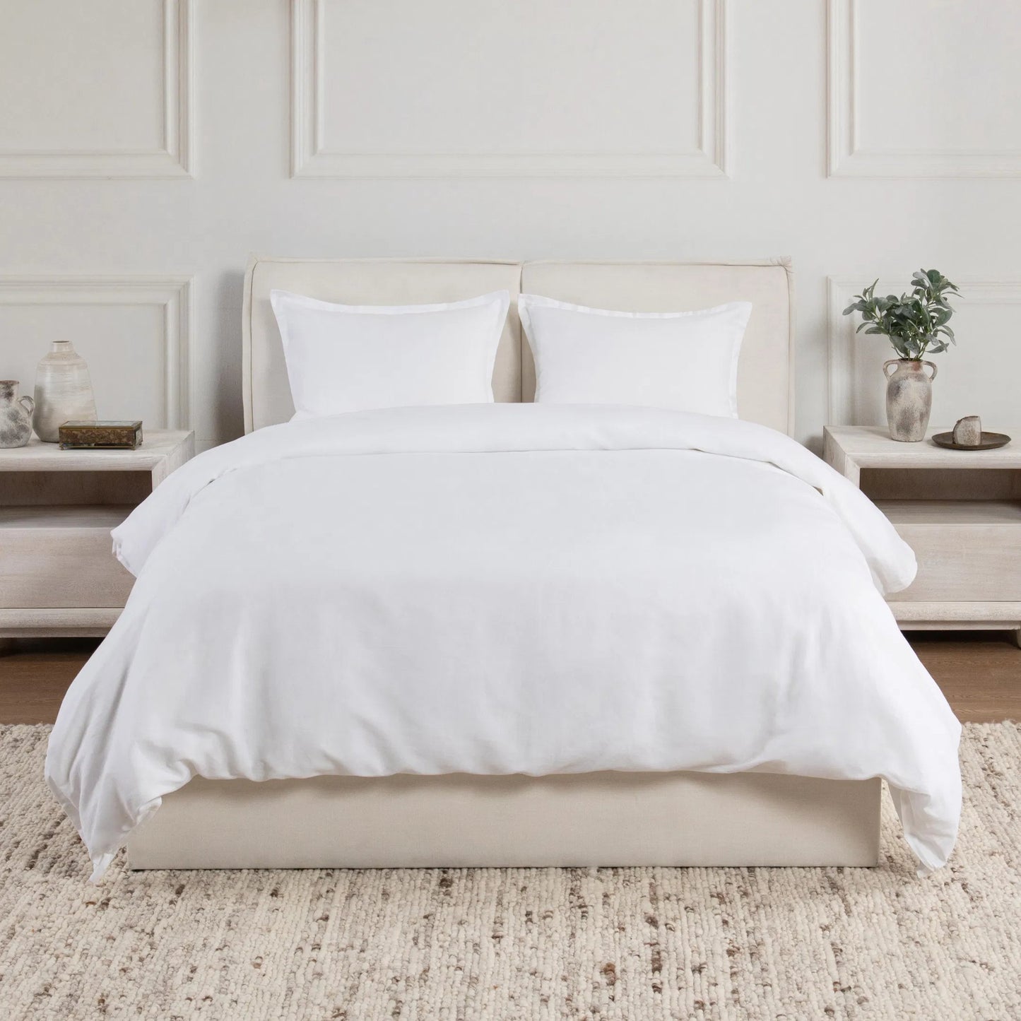 002 SI-2533258 | Lifestyle | Arcadia 3-Piece Linen Blend Duvet Set by Villa by Classic Home in white. Made from cotton linen blend in a unique style.