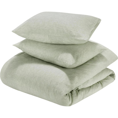 Jayson Sagebrush Linen Cashmere Duvet 3pc Set by Villa by Classic Home in sage. Made from 70% linen, 25% cotton, 5% cashmere in a transitional style.