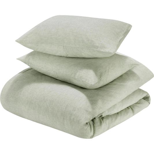 Jayson Sagebrush Linen Cashmere Duvet 3pc Set by Villa by Classic Home in sage. Made from 70% linen, 25% cotton, 5% cashmere in a unique style.