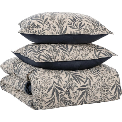 Mulberry 3-Piece Linen Blend Duvet Set by Villa by Classic Home in denim blue. Made from 70% linen, 30% cotton, 100% cotton back in a unique style.