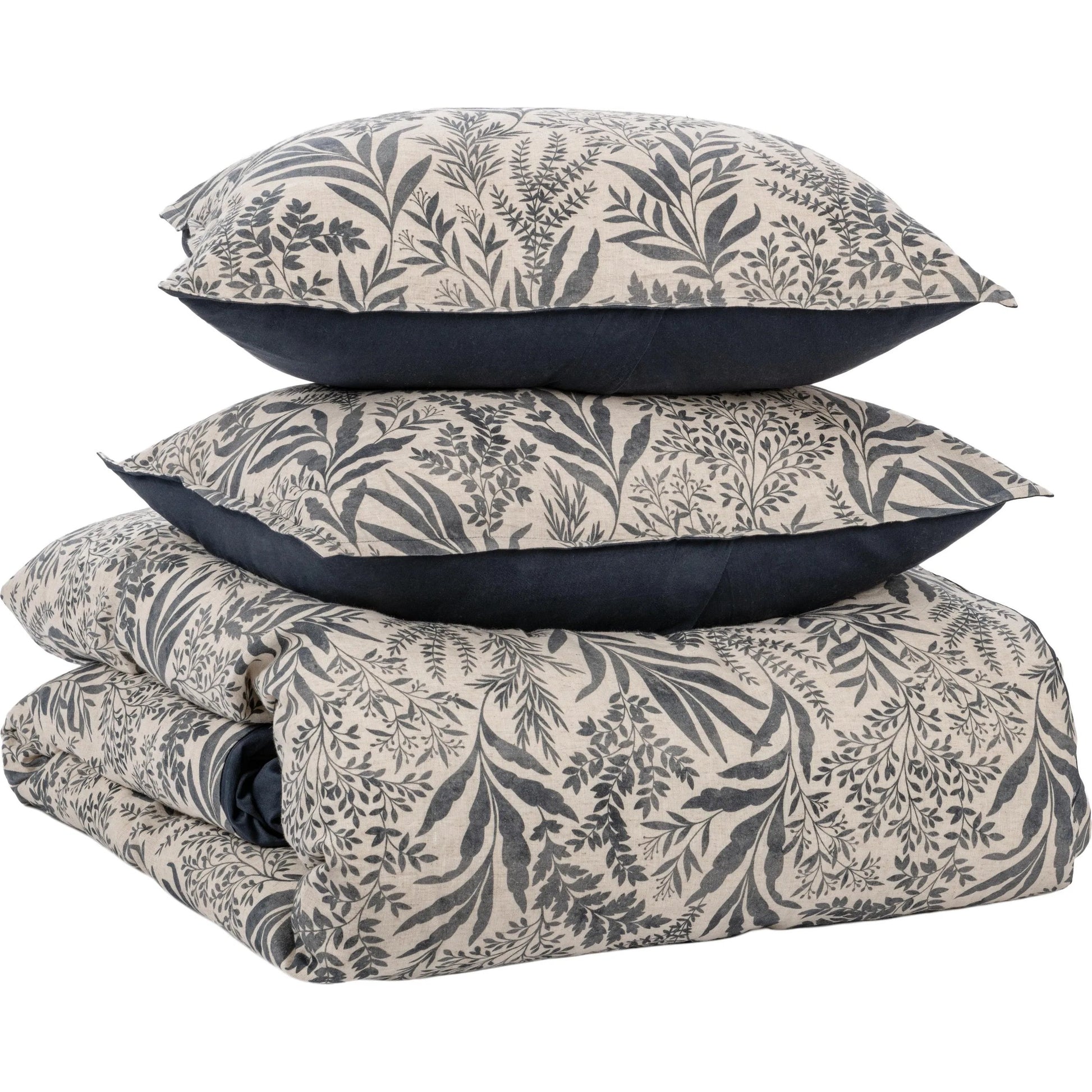 Mulberry 3-Piece Linen Blend Duvet Set by Villa by Classic Home in denim blue. Made from 70% linen, 30% cotton, 100% cotton back in a unique style.