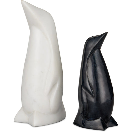 Penguin Set by Currey and Company in white, black. Made from marble, soapstone in a modern style.