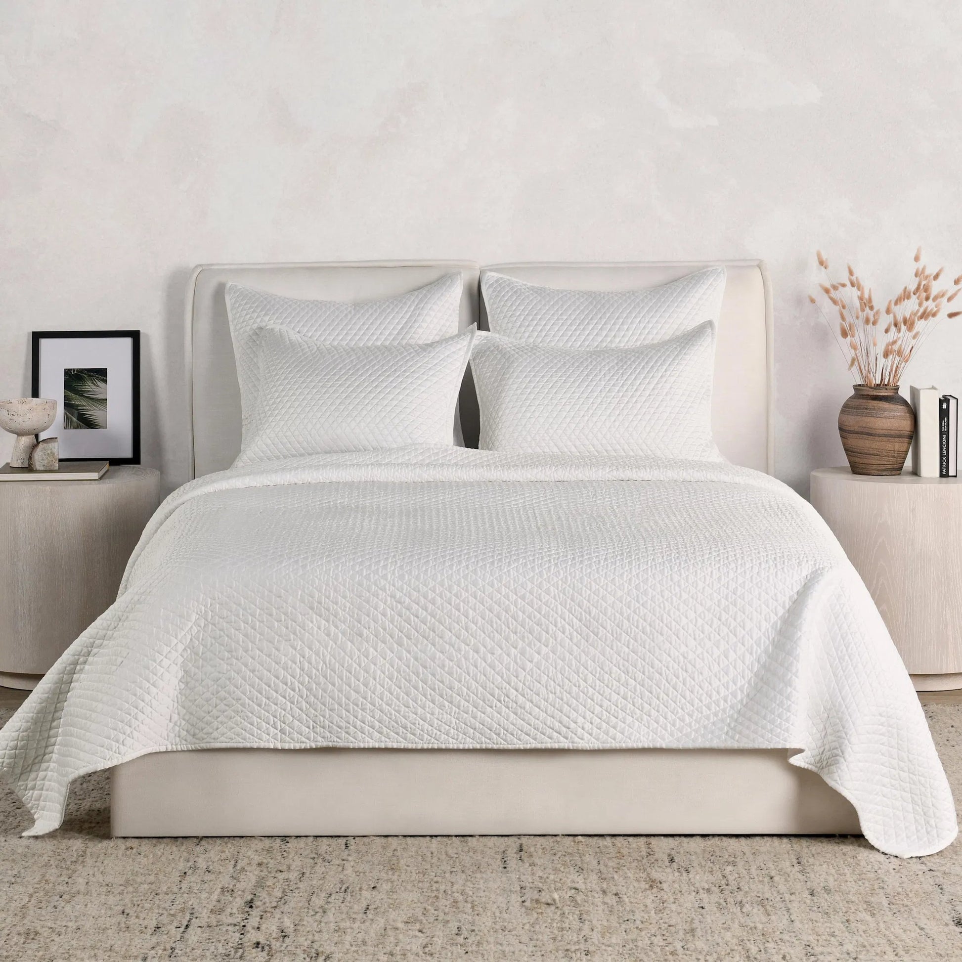 Diamond 4-Piece Sateen Fabric Quilt Set by Villa by Classic Home in white. Made from 100% polyester in a unique style.