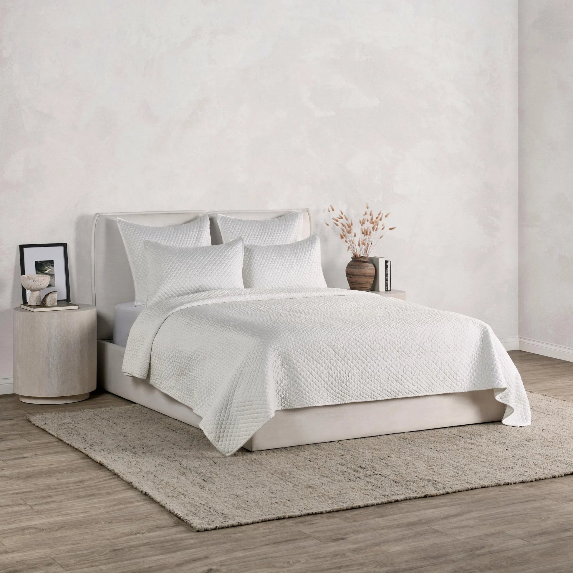 Diamond 4-Piece Sateen Fabric Quilt Set by Villa by Classic Home in white. Made from 100% polyester in a unique style.