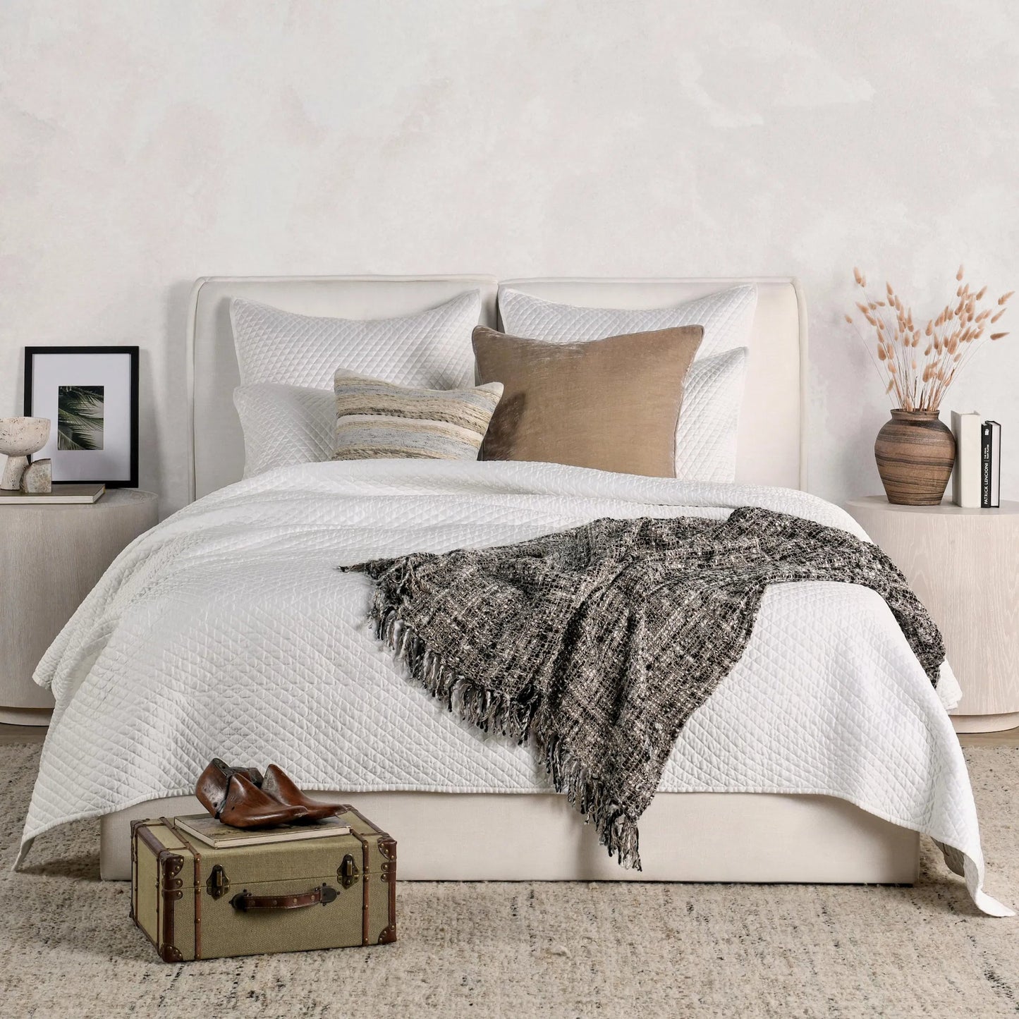 002 SI-2533289 | Lifestyle | Diamond 4-Piece Sateen Fabric Quilt Set by Villa by Classic Home in white. Made from 100% polyester in a unique style.