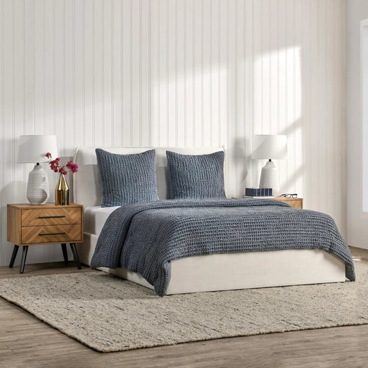 Colmar 3-Piece Linen Blend Quilt Set by Villa by Classic Home in marina blue. Made from 50% cotton, 50% belgian flax linen in a unique style.