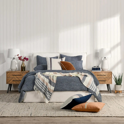 Colmar 3-Piece Linen Blend Quilt Set by Villa by Classic Home in marina blue. Made from 50% cotton, 50% belgian flax linen in a unique style.