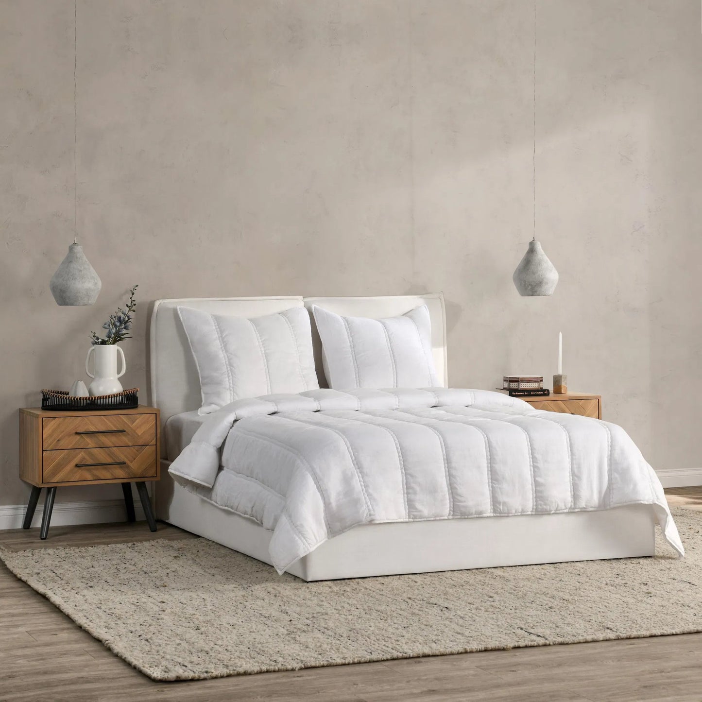 005 SI-2533290 | Lifestyle | Rowen 3-Piece Sustainable Fabric Quilt Set by Villa by Classic Home. Made from 100% ramie in a unique style.