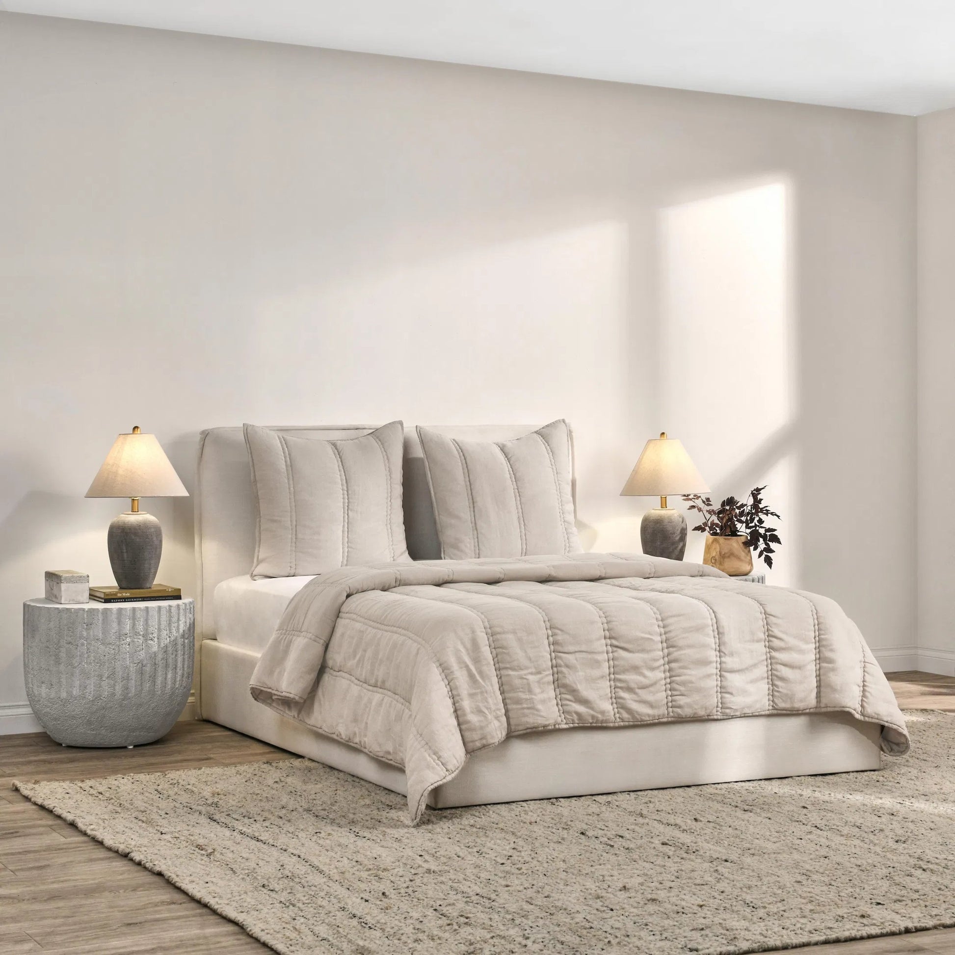 Rowen 3-Piece Sustainable Fabric Quilt Set by Villa by Classic Home. Made from 100% ramie in a unique style.