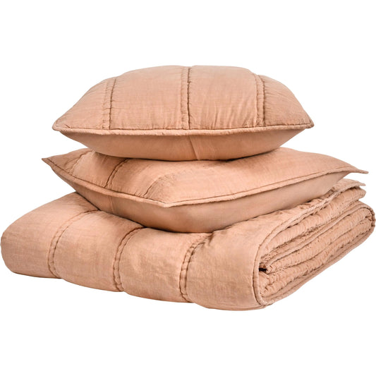 Rowen Clay 3pc Quilt Set by Villa by Classic Home in clay. Made from 100% ramie in a unique style.