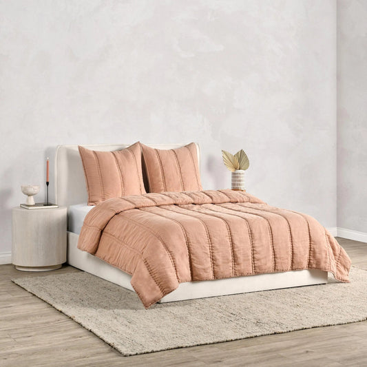 Rowen Clay 3pc Quilt Set by Villa by Classic Home in clay. Made from 100% ramie in a unique style.