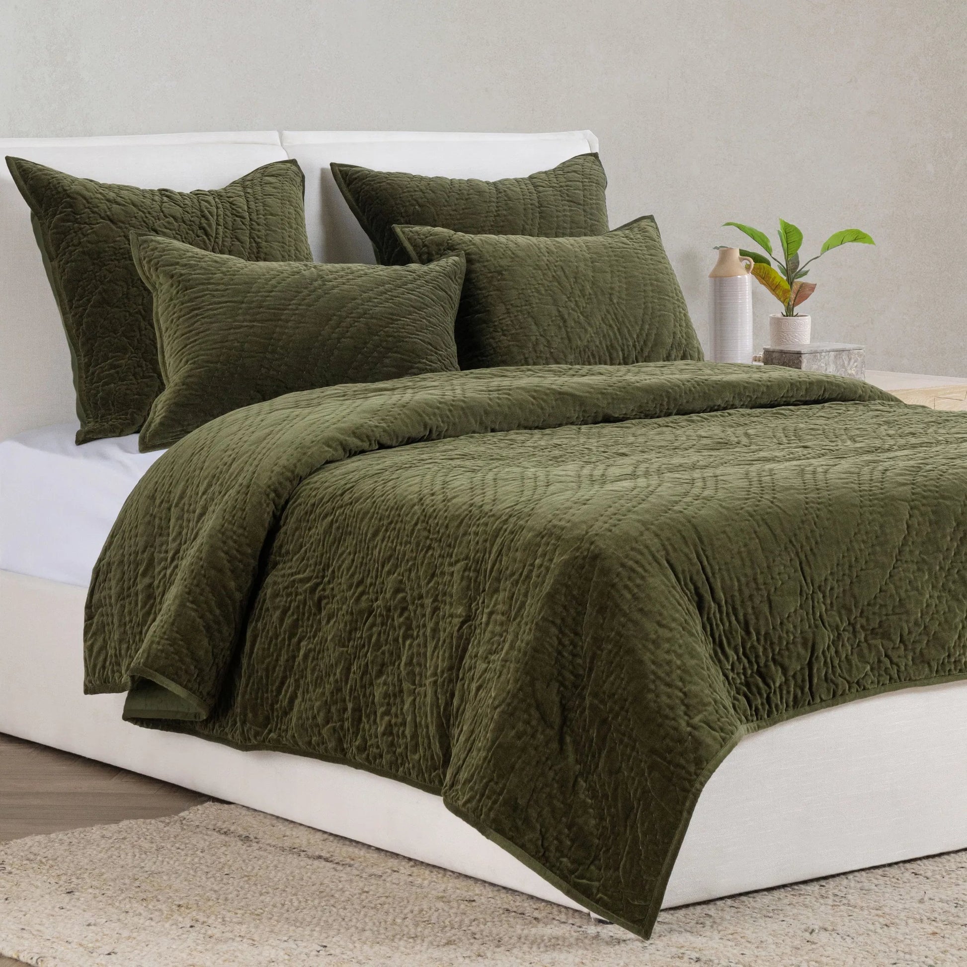 Elms 3-Piece Velvet Cotton Blend Quilt Set by Villa by Classic Home in green. Made from 80% cotton, 20% polyester in a unique style.