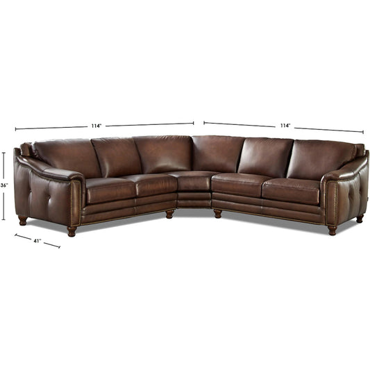 Belfast 3-Piece Sectional by Hydeline in caramel brown. Made from leather/split, solid hardwood kiln dried in a unique style.
