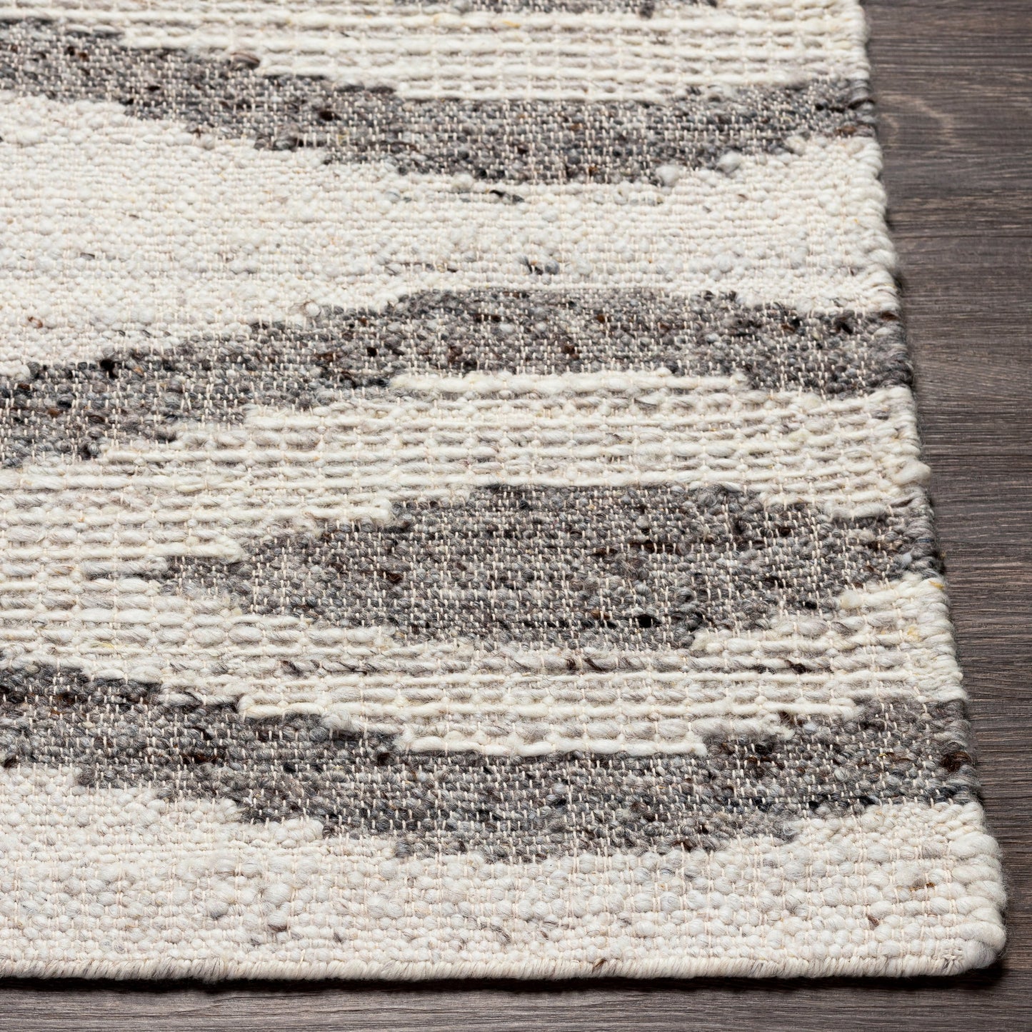 006 SI-1826289,SI-1826290,SI-1826291,SI-1826292 | Closeup | Bremen Rug - 29470 by Surya in cream, gray, charcoal, brown. Made from 100% wool in a unique style.