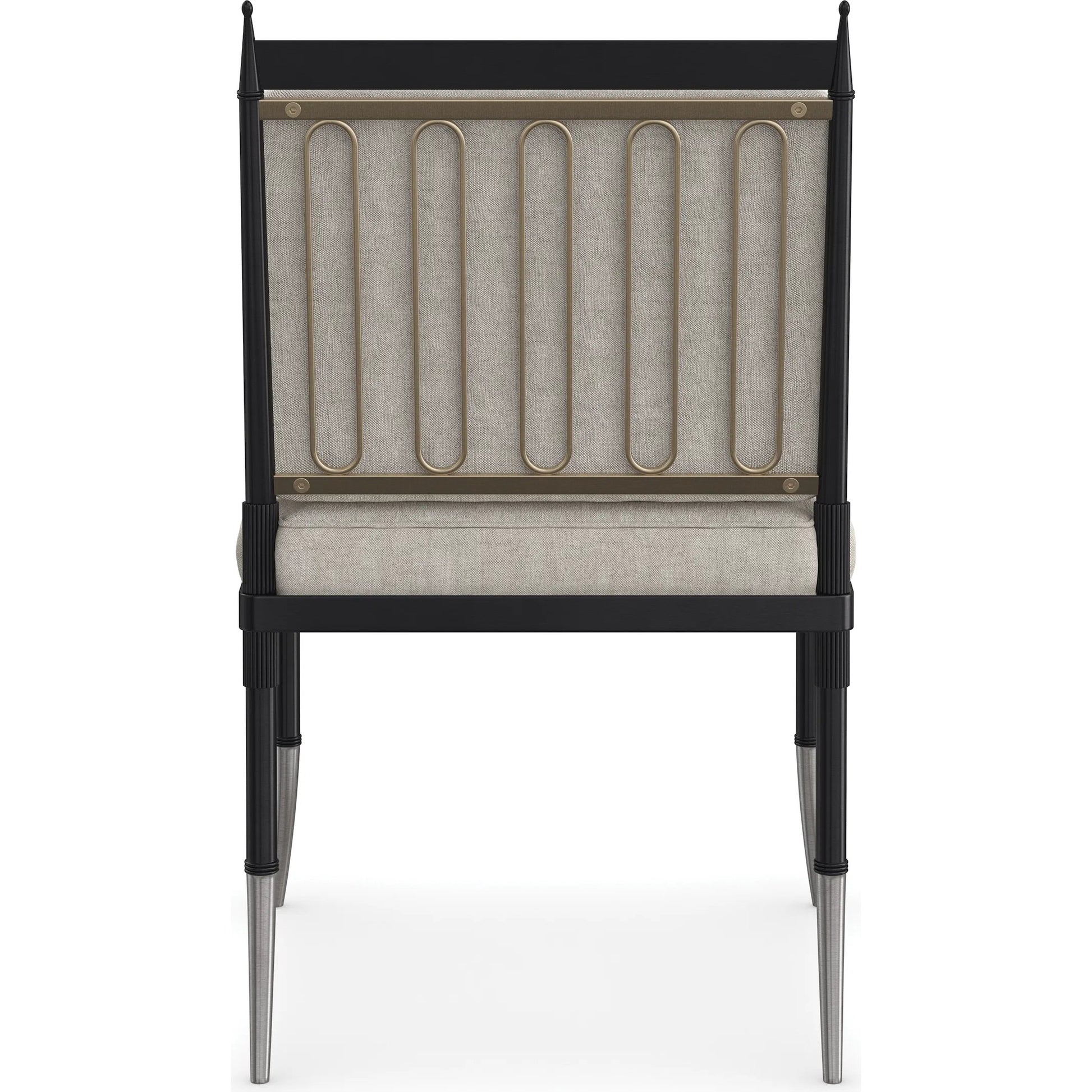 Athena Side Chair by Caracole in linen, gold and graphite, brushed gold. Made from metal in a transitional style.
