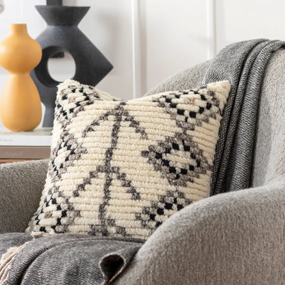 Benisouk Pillow - 18078 by Surya in gray, light beige. Made from 100% wool, 100% cotton in a eclectic & global style.