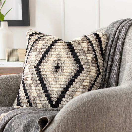 Benisouk Pillow - 27463 by Surya in black, light beige. Made from 100% wool, 100% cotton in a eclectic & global style.