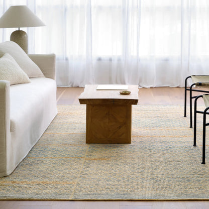 Bezem BEZ08 Rug by Jaipur Living in blue, tan, beige. Made from 100% wool in a unique style.