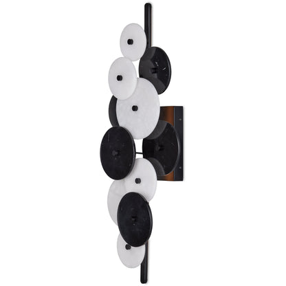 Inyo Wall Sconce by Currey and Company in natural, satin black. Made from alabaster, marble, metal in a modern style.