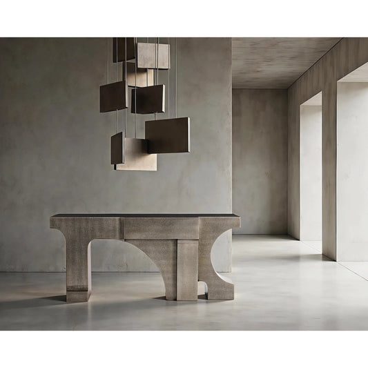 Argos Console Table by Bernhardt in aged brass. Made from metal in a rustic style.