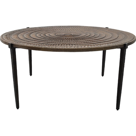 Unity Cocktail Table by Currey and Company in antique bronze, dark bronze. Made from cast aluminum in a rustic style.